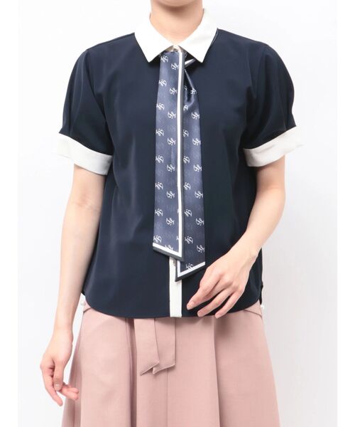 TONAL(トーナル)の「スカーフタイハーフスリーブシャツ(シャツ/ブラウス・レディース・ピンク/ベージュ/ネイビー/オフホワイト・MEDIUM)」の5枚目の写真