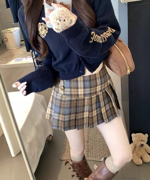 BENDER TOKYO（ベンダートウキョウ）の「＼美脚魅せAライン／ チェック柄 ラップ風 プリーツ ミニスカート（スカート・レディース・グレー/ブラウン・FREE）」の8枚目の写真