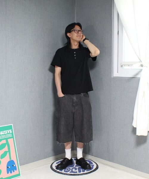 EXCONTAINER(エックスコンテナ)の「ヘンリーネックワッフルハーフスリーブ(ブラック)(Tシャツ/カットソー・メンズ・その他・MEDIUM/LARGE/X-LARGE)」の7枚目の写真