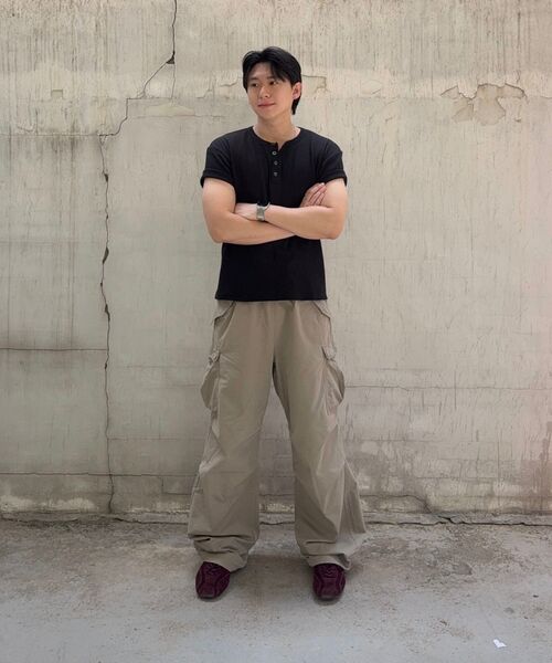 EXCONTAINER(エックスコンテナ)の「ヘンリーネックワッフルハーフスリーブ(ブラック)(Tシャツ/カットソー・メンズ・その他・MEDIUM/LARGE/X-LARGE)」の8枚目の写真