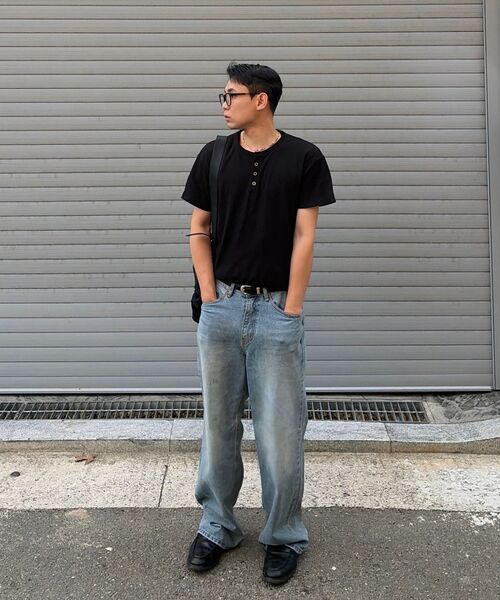 EXCONTAINER(エックスコンテナ)の「ヘンリーネックワッフルハーフスリーブ(ブラック)(Tシャツ/カットソー・メンズ・その他・MEDIUM/LARGE/X-LARGE)」の9枚目の写真