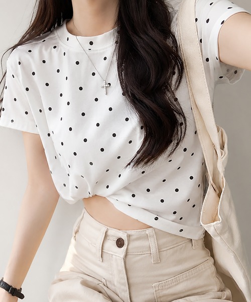 aimoha(アイモハ)の「ドット柄半袖Tシャツ(Tシャツ/カットソー・レディース・ブラック/ホワイト・M)」の22枚目の写真
