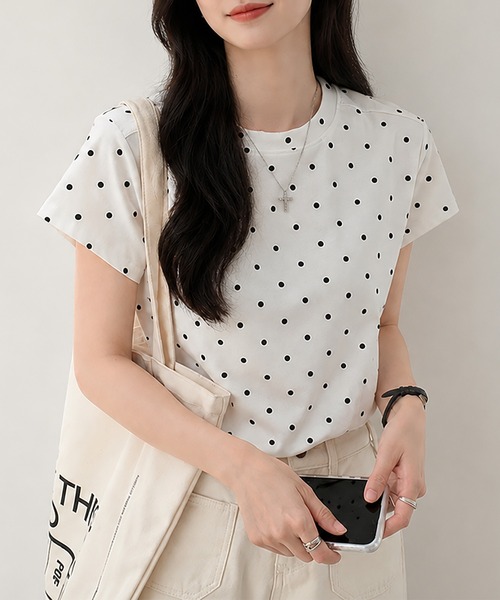 aimoha(アイモハ)の「ドット柄半袖Tシャツ(Tシャツ/カットソー・レディース・ブラック/ホワイト・M)」の21枚目の写真