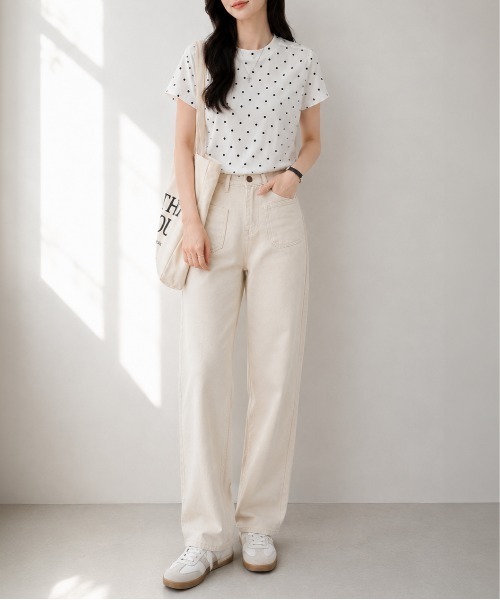 aimoha(アイモハ)の「ドット柄半袖Tシャツ(Tシャツ/カットソー・レディース・ブラック/ホワイト・M)」の20枚目の写真