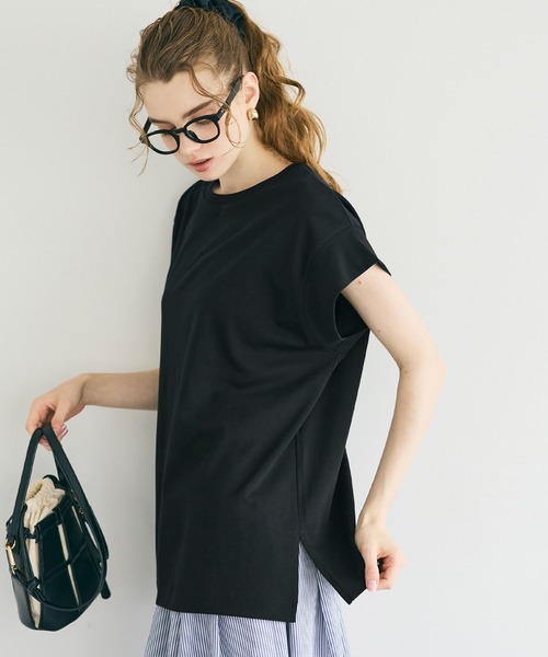 coca(coca)(コカ)の「【伊藤千晃様着用】接触冷感フレンチスリーブオーバーTシャツ(Tシャツ/カットソー・レディース・ブラック/ライトグレー・L/M/S)」の1枚目の写真