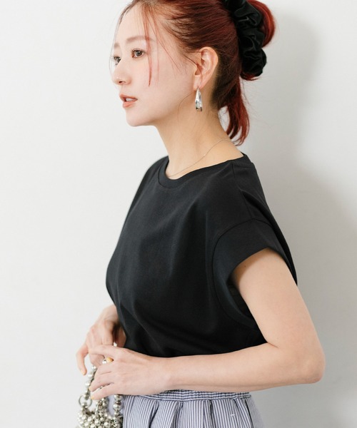 coca(coca)(コカ)の「【伊藤千晃様着用】接触冷感フレンチスリーブオーバーTシャツ(Tシャツ/カットソー・レディース・ブラック/ライトグレー・L/M/S)」の17枚目の写真