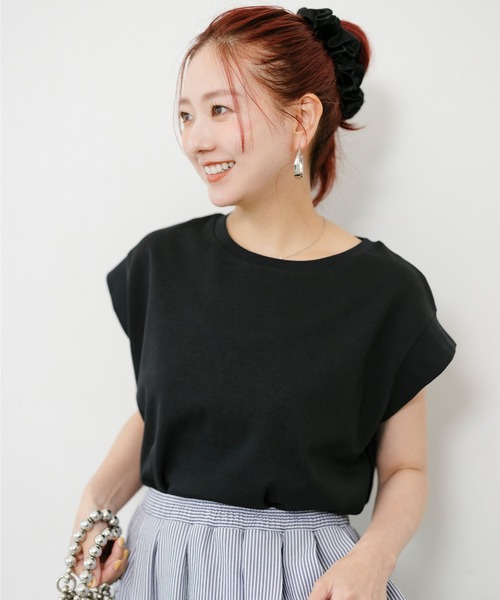 coca(coca)(コカ)の「【伊藤千晃様着用】接触冷感フレンチスリーブオーバーTシャツ(Tシャツ/カットソー・レディース・ブラック/ライトグレー・L/M/S)」の19枚目の写真