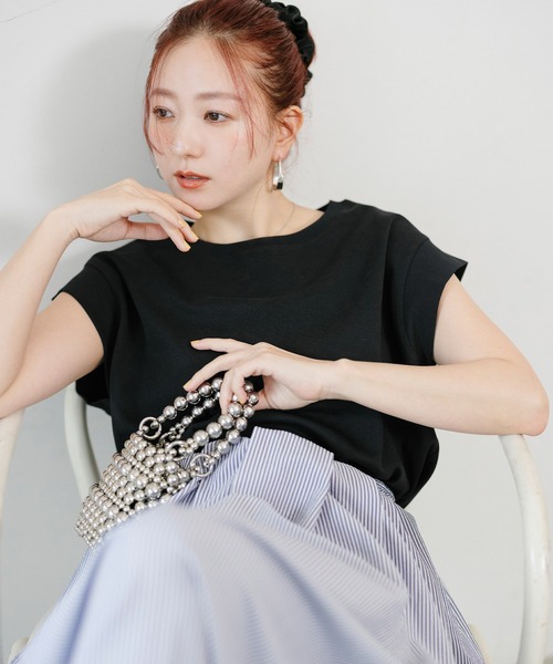 coca(coca)(コカ)の「【伊藤千晃様着用】接触冷感フレンチスリーブオーバーTシャツ(Tシャツ/カットソー・レディース・ブラック/ライトグレー・L/M/S)」の21枚目の写真