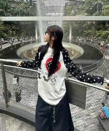 ドット柄ラグランハートプリントロング T シャツ