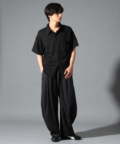 LIEU HOMME(リュウオム)の「LIEU HOMME/ストライプカーブパンツ(スラックス・メンズ・ブラック/チャコール・MEDIUM)」の3枚目の写真