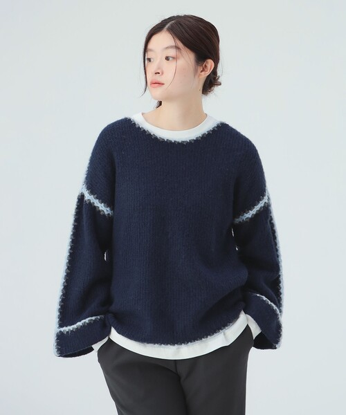 BEAMS HEART（ビームスハート）の「ハンドステッチ ニット プルオーバー（ニット/セーター・レディース・ネイビー/ホワイト系その他5/ライトグレー・FREE）」の4枚目の写真