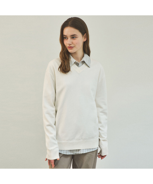WEDNESDAYOASISFORWOMEN(ウェンズデー オアシス フォー ウーマン)の「W/オールウェイズウォッシャブルVネックニット_5カラー(WC25-KN01)(ニット/セーター・レディース・アイボリー・OS)」の1枚目の写真