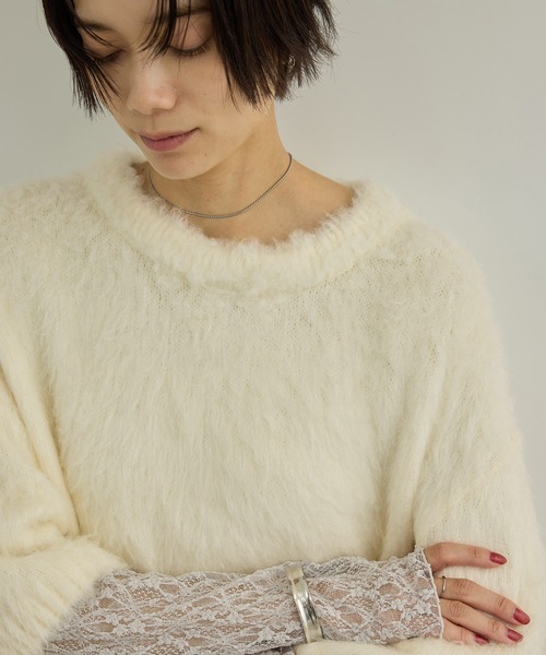 SALON adam et rope'(サロン アダム エ ロペ)の「シルクシャギーハーフスリーブプルオーバー(ニット/セーター・レディース・ブラック/オフホワイト・FREE)」の17枚目の写真