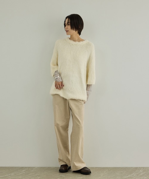 SALON adam et rope'(サロン アダム エ ロペ)の「シルクシャギーハーフスリーブプルオーバー(ニット/セーター・レディース・ブラック/オフホワイト・FREE)」の8枚目の写真