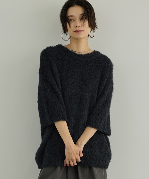 SALON adam et rope'(サロン アダム エ ロペ)の「シルクシャギーハーフスリーブプルオーバー(ニット/セーター・レディース・ブラック/オフホワイト・FREE)」の10枚目の写真