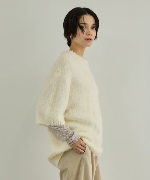 SALON adam et rope'(サロン アダム エ ロペ)の「シルクシャギーハーフスリーブプルオーバー(ニット/セーター・レディース・ブラック/オフホワイト・FREE)」の18枚目の写真