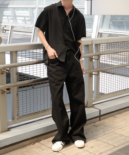Perushu（ペルーシュ）の「Sheer Stripe Short Sleeve Shirt／ シアーストライプショートスリーブシャツ（シャツ/ブラウス・メンズ・ブラック/ブルー/ベージュ・MEDIUM/LARGE）」の14枚目の写真
