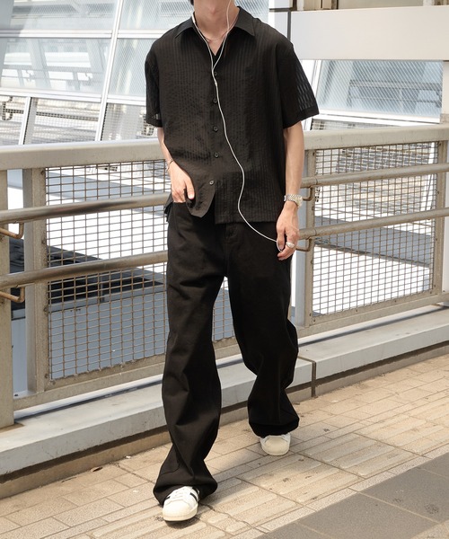 Perushu（ペルーシュ）の「Sheer Stripe Short Sleeve Shirt／ シアーストライプショートスリーブシャツ（シャツ/ブラウス・メンズ・ブラック/ブルー/ベージュ・MEDIUM/LARGE）」の15枚目の写真