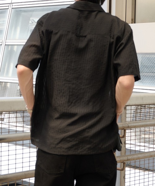 Perushu（ペルーシュ）の「Sheer Stripe Short Sleeve Shirt／ シアーストライプショートスリーブシャツ（シャツ/ブラウス・メンズ・ブラック/ブルー/ベージュ・MEDIUM/LARGE）」の13枚目の写真