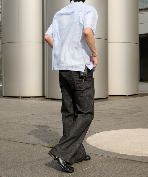 Perushu（ペルーシュ）の「Sheer Stripe Short Sleeve Shirt／ シアーストライプショートスリーブシャツ（シャツ/ブラウス・メンズ・ブラック/ブルー/ベージュ・MEDIUM/LARGE）」の9枚目の写真