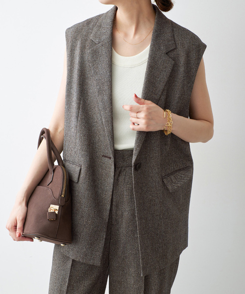 Spick & Span(スピックアンドスパン)の「《セットアップ可 / 》ネップツイードシングルブレストジレ(ベスト・レディース・ブラウン・38/36)」の1枚目の写真