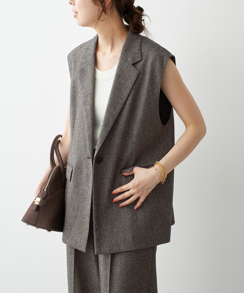 Spick & Span(スピックアンドスパン)の「《セットアップ可 / 》ネップツイードシングルブレストジレ(ベスト・レディース・ブラウン・38/36)」の2枚目の写真