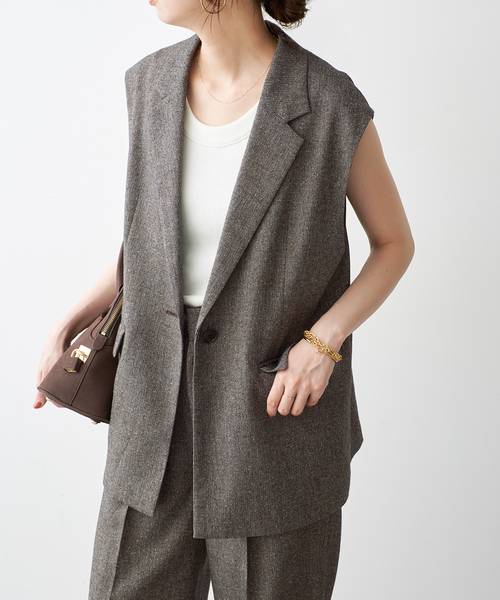 Spick & Span(スピックアンドスパン)の「《セットアップ可 / 》ネップツイードシングルブレストジレ(ベスト・レディース・ブラウン・38/36)」の3枚目の写真