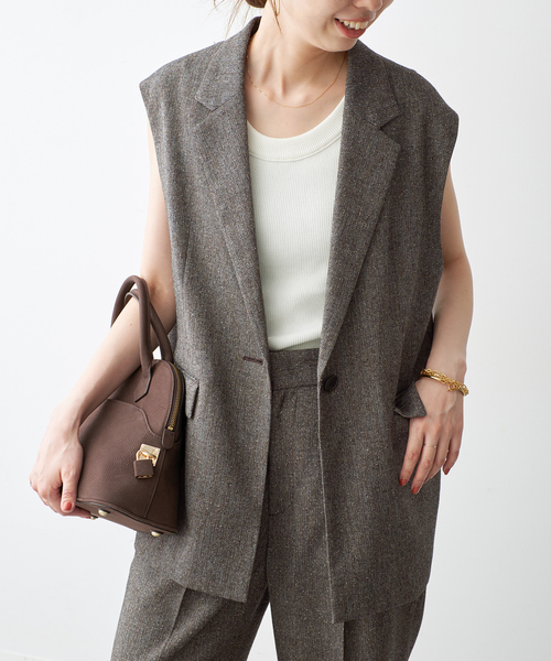 Spick & Span(スピックアンドスパン)の「《セットアップ可 / 》ネップツイードシングルブレストジレ(ベスト・レディース・ブラウン・38/36)」の4枚目の写真