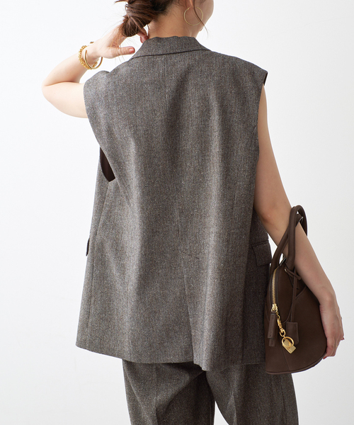Spick & Span(スピックアンドスパン)の「《セットアップ可 / 》ネップツイードシングルブレストジレ(ベスト・レディース・ブラウン・38/36)」の5枚目の写真