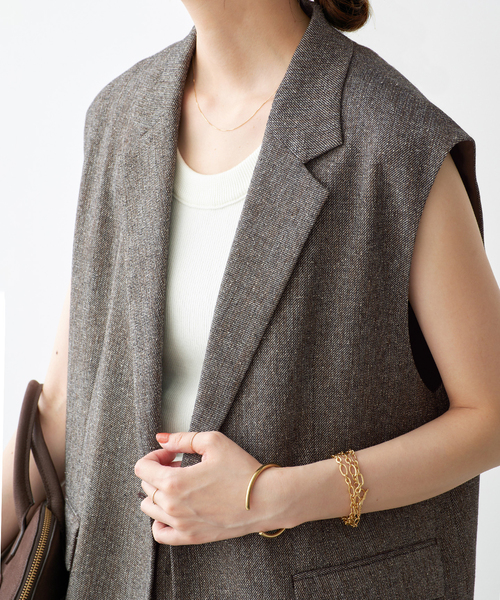 Spick & Span(スピックアンドスパン)の「《セットアップ可 / 》ネップツイードシングルブレストジレ(ベスト・レディース・ブラウン・38/36)」の6枚目の写真