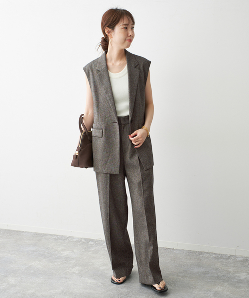 Spick & Span(スピックアンドスパン)の「《セットアップ可 / 》ネップツイードシングルブレストジレ(ベスト・レディース・ブラウン・38/36)」の7枚目の写真