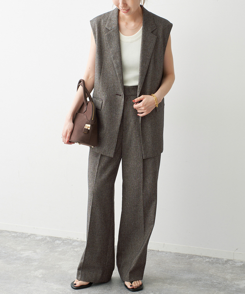 Spick & Span(スピックアンドスパン)の「《セットアップ可 / 》ネップツイードシングルブレストジレ(ベスト・レディース・ブラウン・38/36)」の8枚目の写真