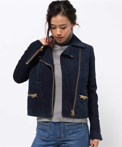 OUTLET（アウトレット）の「【'PalinkA】スウェードライダースJacket（ライダースジャケット・レディース・ブラウン/ネイビー・38/36）」の2枚目の写真