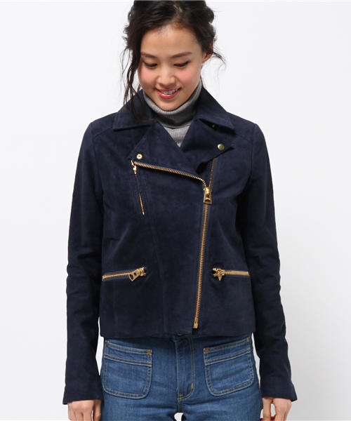 OUTLET（アウトレット）の「【'PalinkA】スウェードライダースJacket（ライダースジャケット・レディース・ブラウン/ネイビー・38/36）」の3枚目の写真