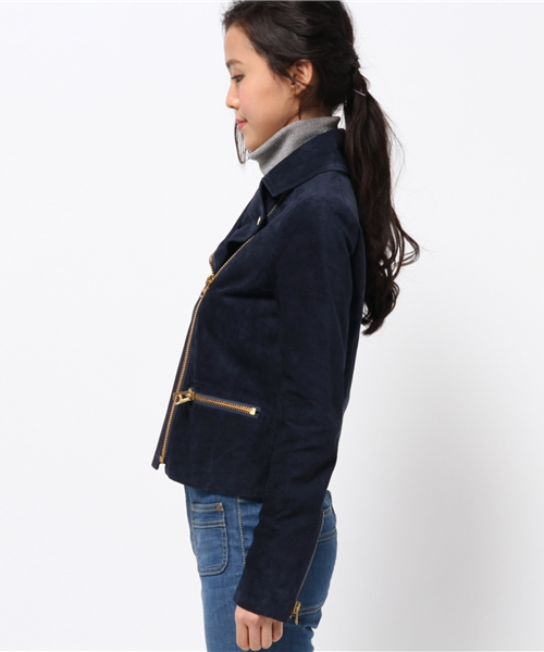 OUTLET（アウトレット）の「【'PalinkA】スウェードライダースJacket（ライダースジャケット・レディース・ブラウン/ネイビー・38/36）」の4枚目の写真