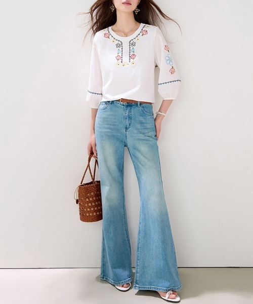 ReRe(リリ)の「カラフル刺繍七分袖ブラウス(シャツ/ブラウス・レディース・ホワイト・MEDIUM/X-LARGE/LARGE)」の9枚目の写真