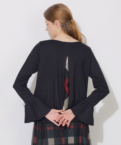 CB CRESTBRIDGE(シービークレストブリッジ)の「バックチェック切替ベルスリーブトップス(Tシャツ/カットソー・レディース・ホワイト系その他/レッド系その他4/ダークネイビー・M)」の2枚目の写真