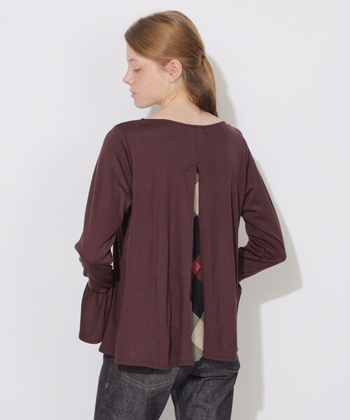 CB CRESTBRIDGE(シービークレストブリッジ)の「バックチェック切替ベルスリーブトップス(Tシャツ/カットソー・レディース・ホワイト系その他/レッド系その他4/ダークネイビー・M)」の3枚目の写真