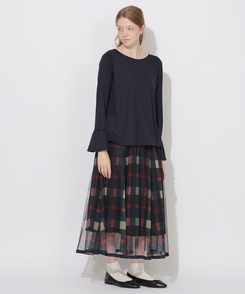 CB CRESTBRIDGE(シービークレストブリッジ)の「バックチェック切替ベルスリーブトップス(Tシャツ/カットソー・レディース・ホワイト系その他/レッド系その他4/ダークネイビー・M)」の14枚目の写真