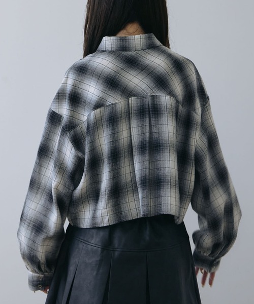 archives(アルシーヴ)の「チェックドロストショートネルシャツ(シャツ/ブラウス・レディース・グレー/ブラウン/ダークブラウン・MEDIUM)」の7枚目の写真