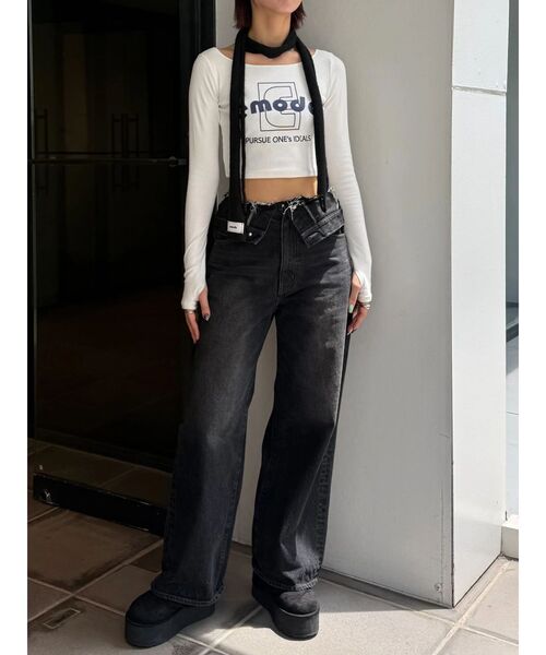 EMODA(エモダ)の「ラインニットスリムストール(ストール/ショール・レディース・ブラック/グレー・FREE)」の9枚目の写真