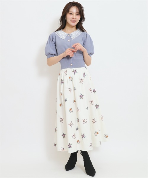 WILLSELECTION（ウィルセレクション）の「フローラルベリープリントタックフレアスカート（スカート・レディース・ホワイト/ピンク/ブラウン・FREE）」の2枚目の写真
