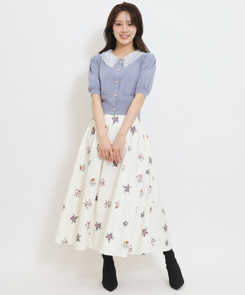 WILLSELECTION（ウィルセレクション）の「フローラルベリープリントタックフレアスカート（スカート・レディース・ホワイト/ピンク/ブラウン・FREE）」の4枚目の写真