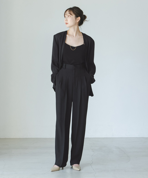 Noble(ノーブル)の「《WEB&一部店舗限定追加》ELENI/エルニ ライトクロスジャケット(ノーカラージャケット・レディース・キャメル/ブラック・38/36)」の4枚目の写真