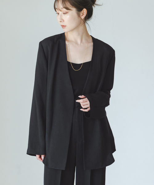 Noble(ノーブル)の「《WEB&一部店舗限定追加》ELENI/エルニ ライトクロスジャケット(ノーカラージャケット・レディース・キャメル/ブラック・38/36)」の6枚目の写真