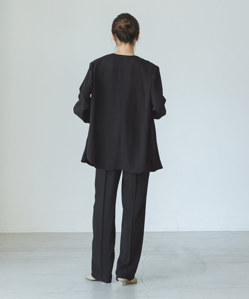 Noble(ノーブル)の「《WEB&一部店舗限定追加》ELENI/エルニ ライトクロスジャケット(ノーカラージャケット・レディース・キャメル/ブラック・38/36)」の11枚目の写真