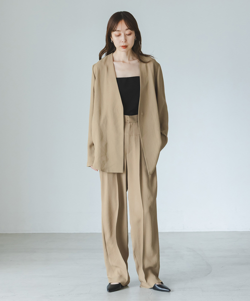Noble(ノーブル)の「《WEB&一部店舗限定追加》ELENI/エルニ ライトクロスジャケット(ノーカラージャケット・レディース・キャメル/ブラック・38/36)」の13枚目の写真