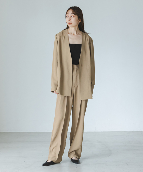 Noble(ノーブル)の「《WEB&一部店舗限定追加》ELENI/エルニ ライトクロスジャケット(ノーカラージャケット・レディース・キャメル/ブラック・38/36)」の18枚目の写真