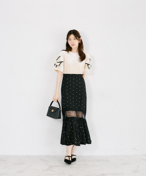 tocco closet(トッコ クローゼット)の「【ZOZO限定】袖リボンベロア半袖トップス(Tシャツ/カットソー・レディース・ブラック/ネイビー/グレー/アイボリー・M)」の5枚目の写真
