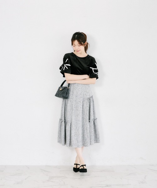 tocco closet(トッコ クローゼット)の「【ZOZO限定】袖リボンベロア半袖トップス(Tシャツ/カットソー・レディース・ブラック/ネイビー/グレー/アイボリー・M)」の10枚目の写真